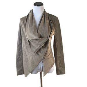 BLANKNYC SZ S Women's Taupe Draped Vegan-Leather Moto Jacket
